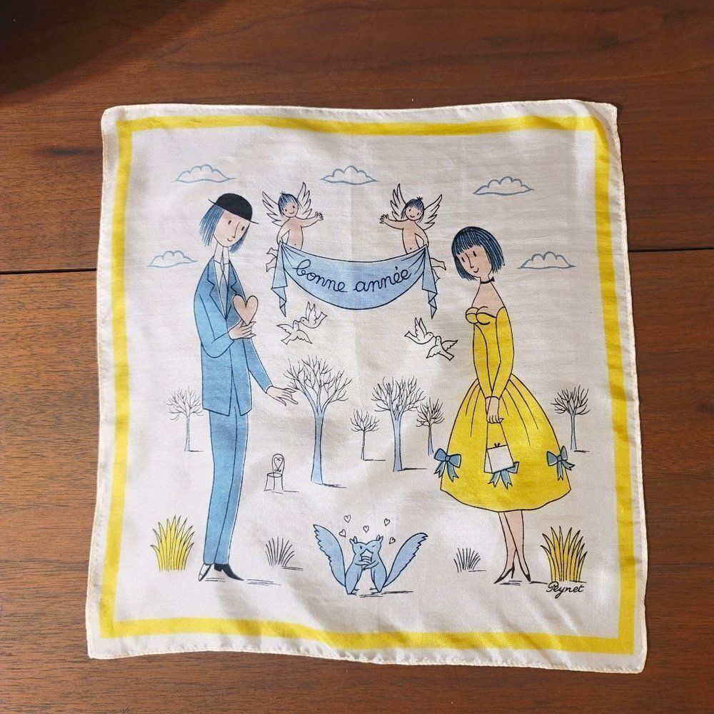 Vintage Raymond Peynet Silk Handkerchief